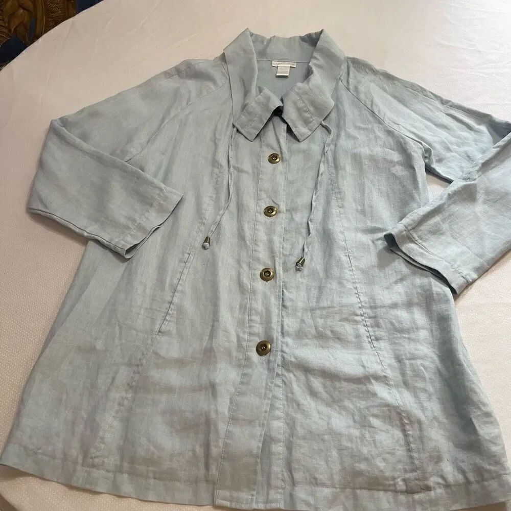 Soft Surroundings Blue Linen Jacket Size Large